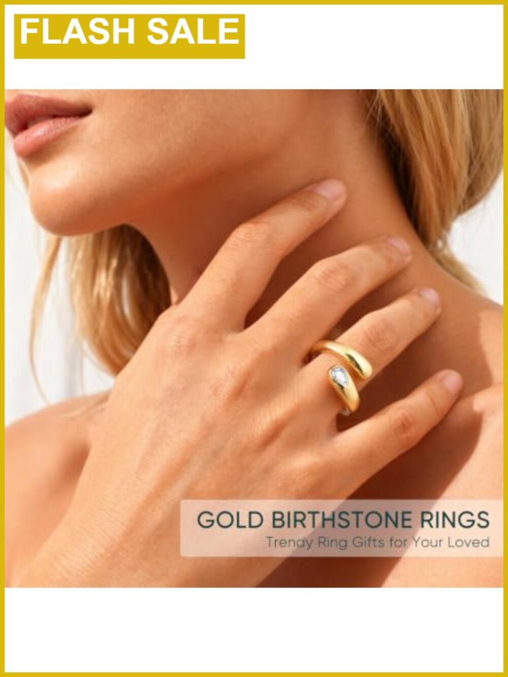 Chunky 14K Gold Plated Stackable Birthstone Rings Open Adjustable - Picture 2 of 6